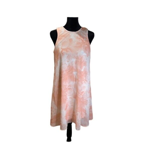 Calvin Klein Sleeveless A-Line Dress Floral Print Size 4 Peach & White - Picture 2 of 5